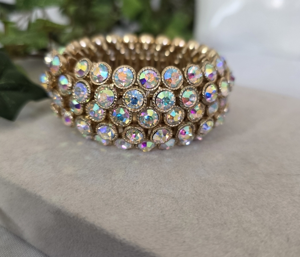 Statement Gold with AB Crystals Stretch  Bracelet - Picture 3 of 11